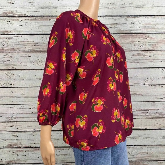 Tucker For Target Floral Print Peasant Blouse Button Shirt Small Magenta… - Picture 6 of 8